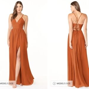 Azazie Women's Aaida Bridesmaid Burnt Orange Chiffon Maxi Dress A6